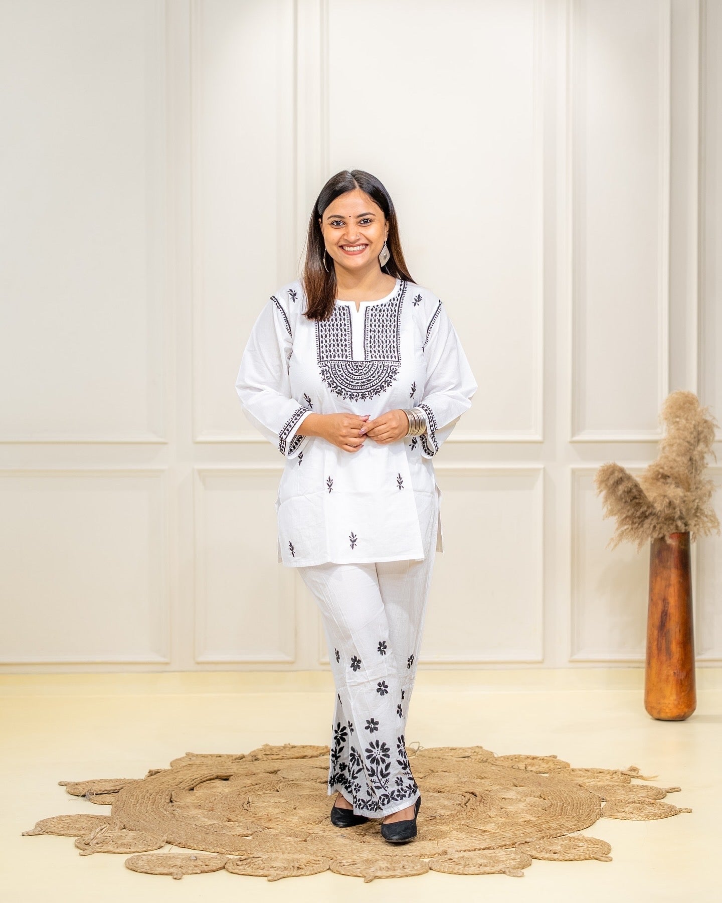 Cotton Chikankari Coord Set B&W