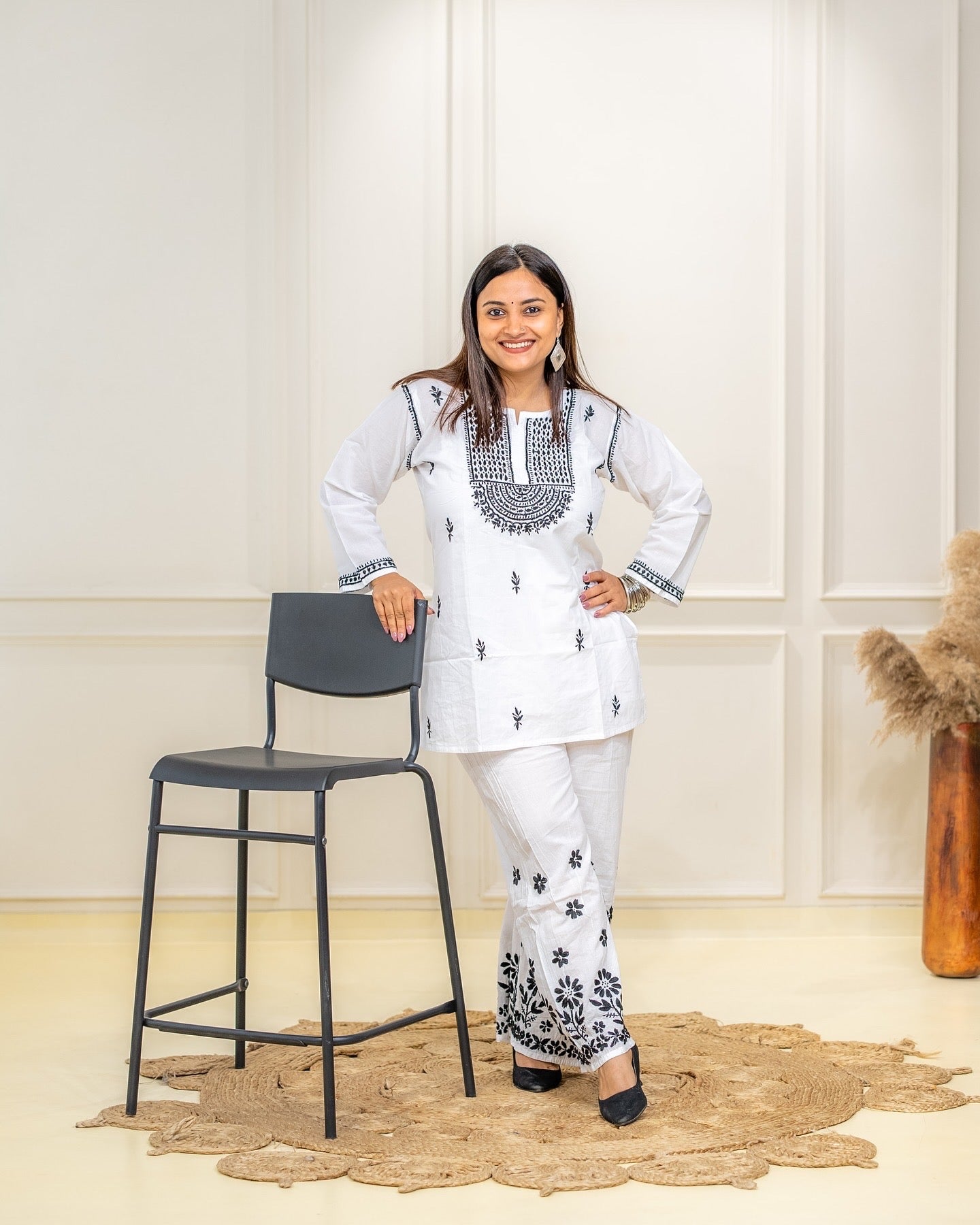 Cotton Chikankari Coord Set B&W