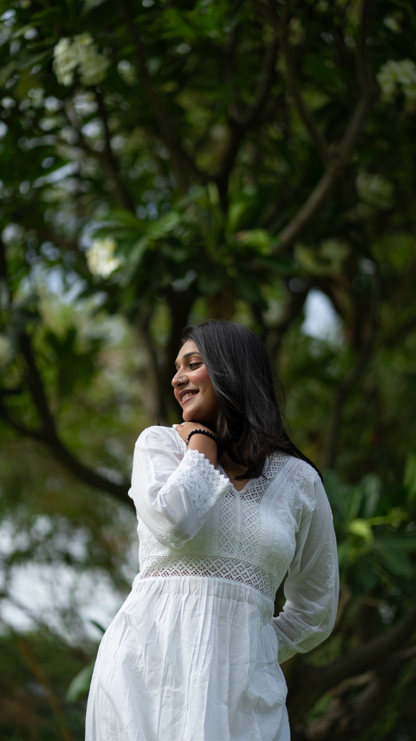 white Mul Cotton Chikankari Dress