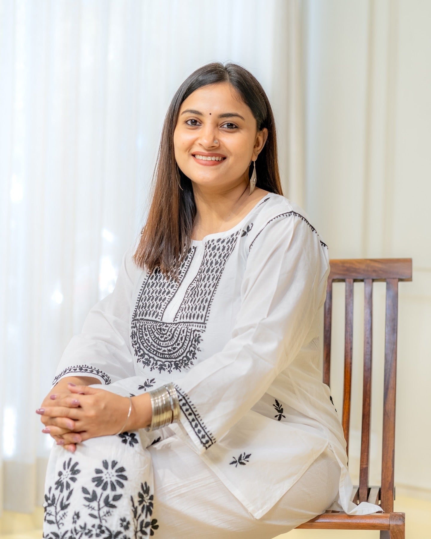 Cotton Chikankari Coord Set B&W