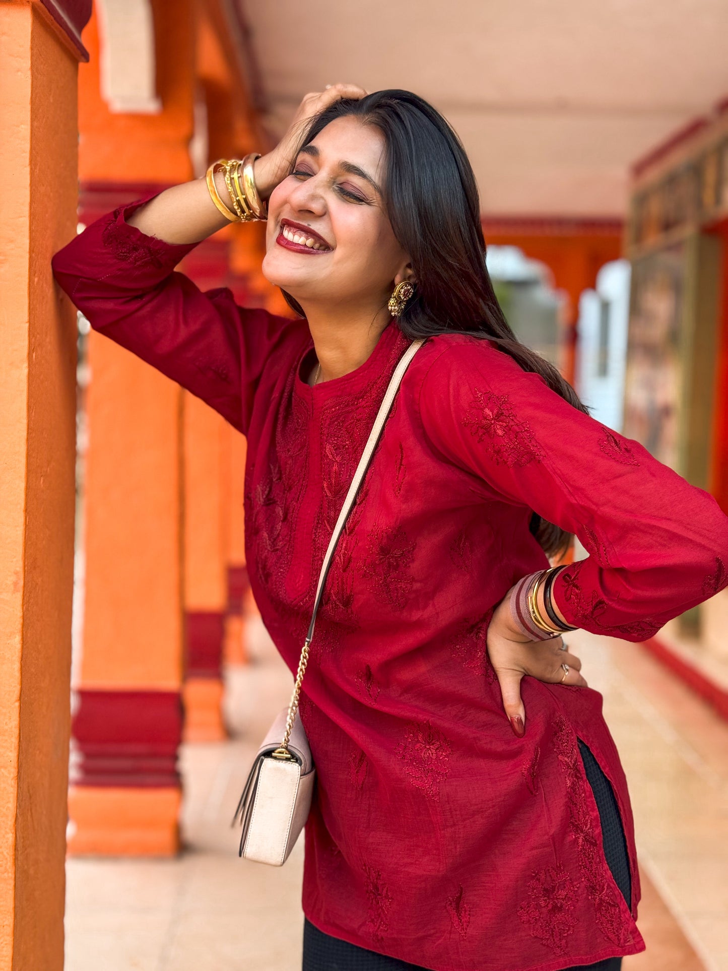 Mul Chanderi Chikankari Short Kurta