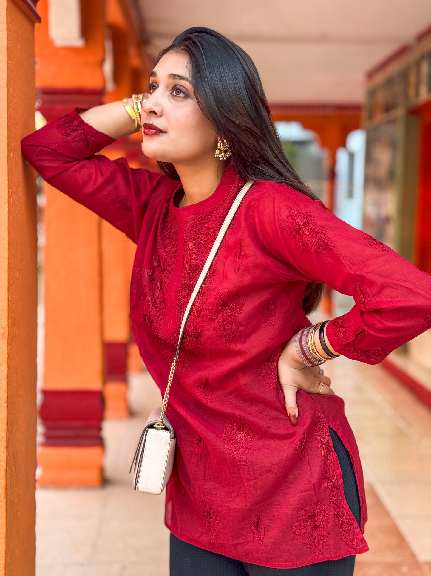 Mul Chanderi Chikankari Short Kurta