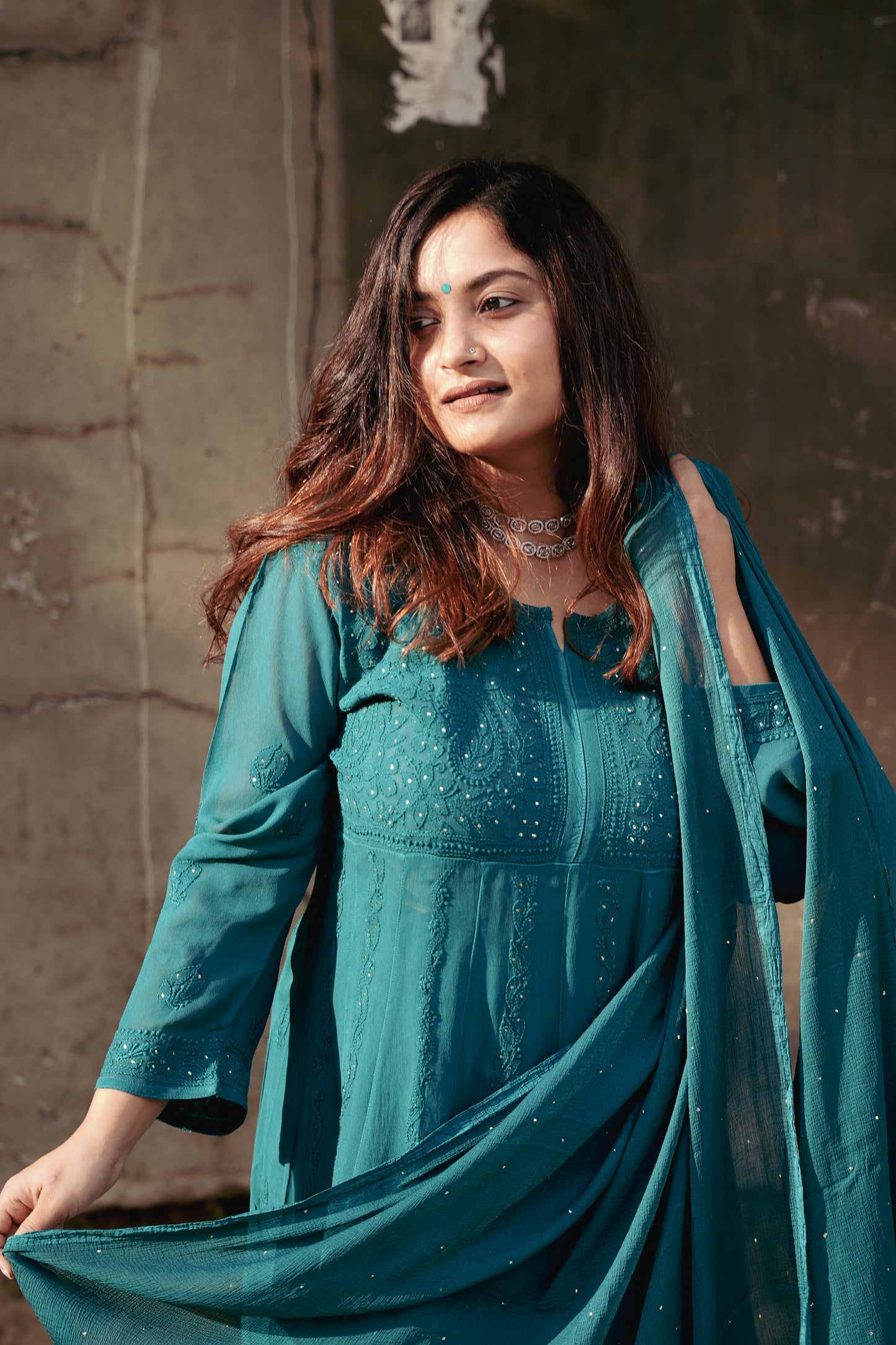 Chikankari Anarkali Gharara Set