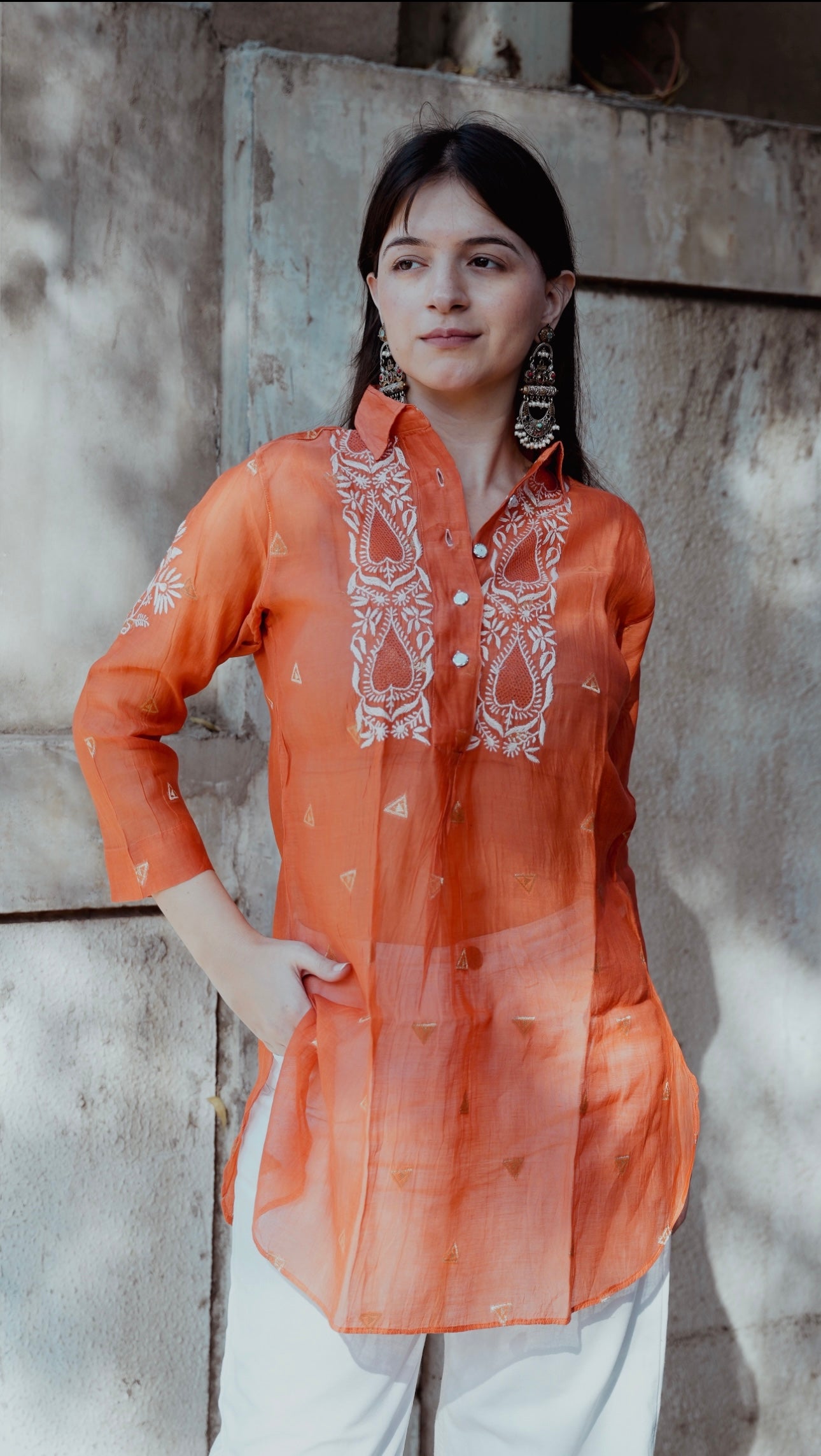 Mul Chanderi Chikankari Shirt