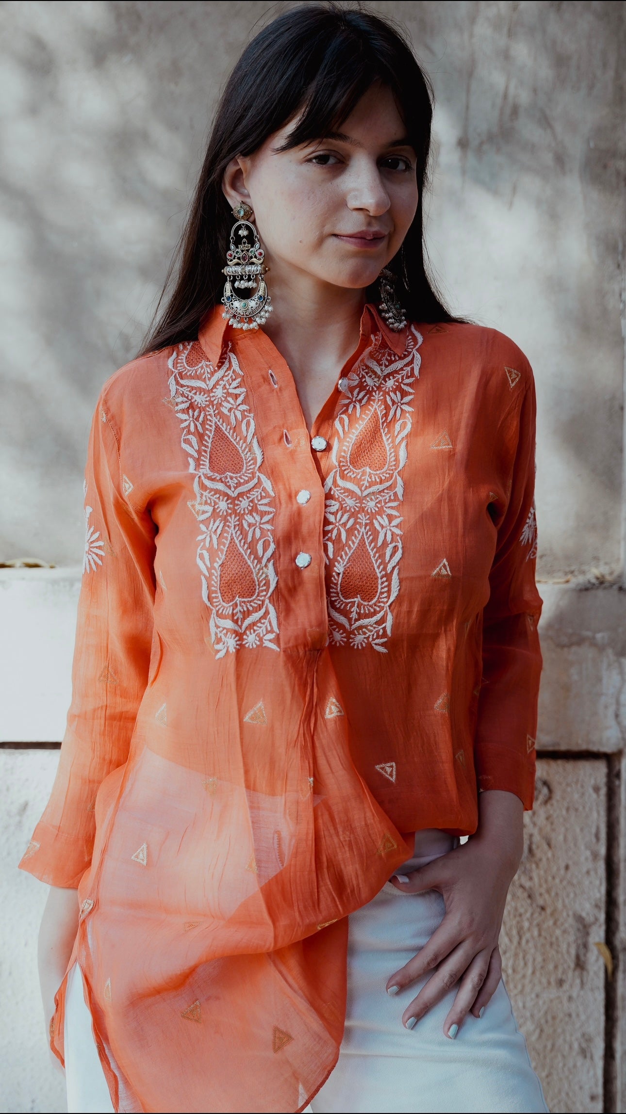 Mul Chanderi Chikankari Shirt