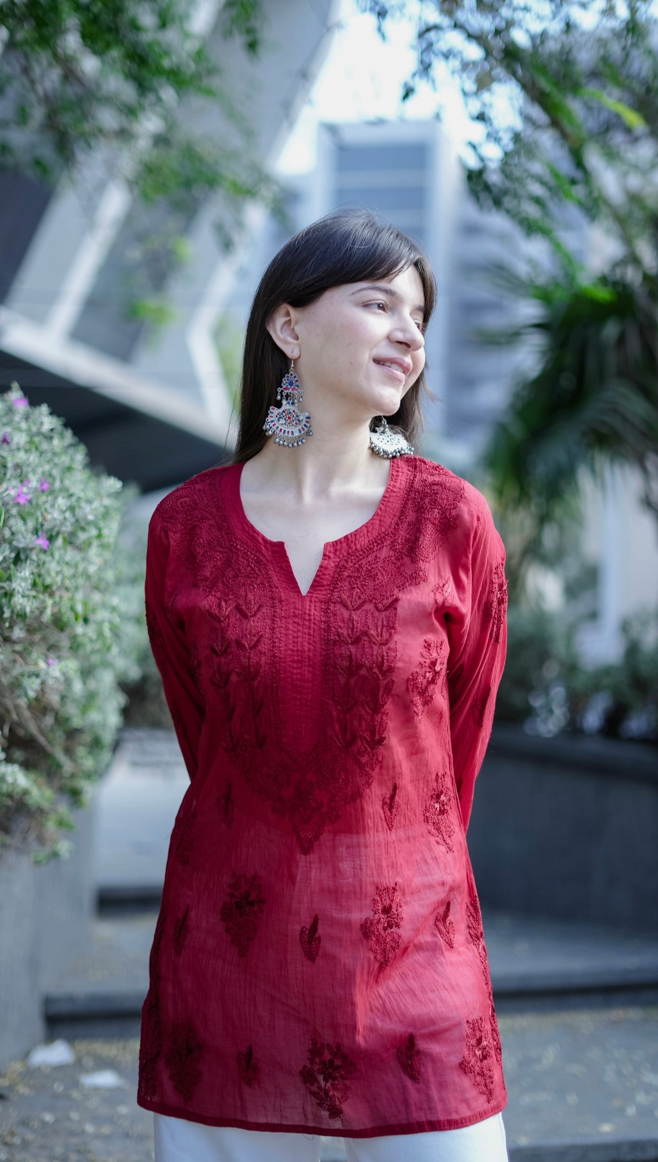 Mul Chanderi Chikankari Short Kurta