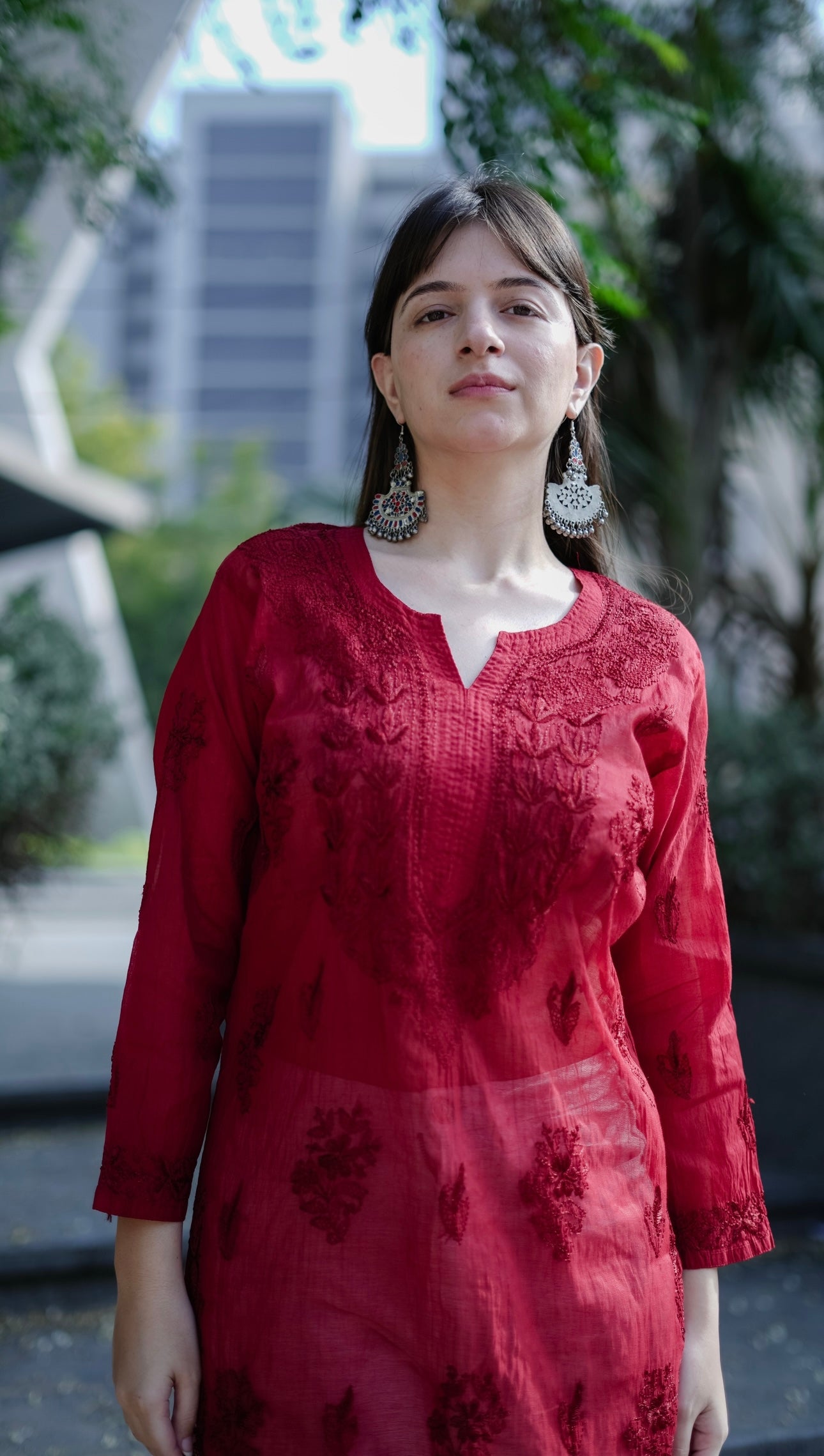 Mul Chanderi Chikankari Short Kurta