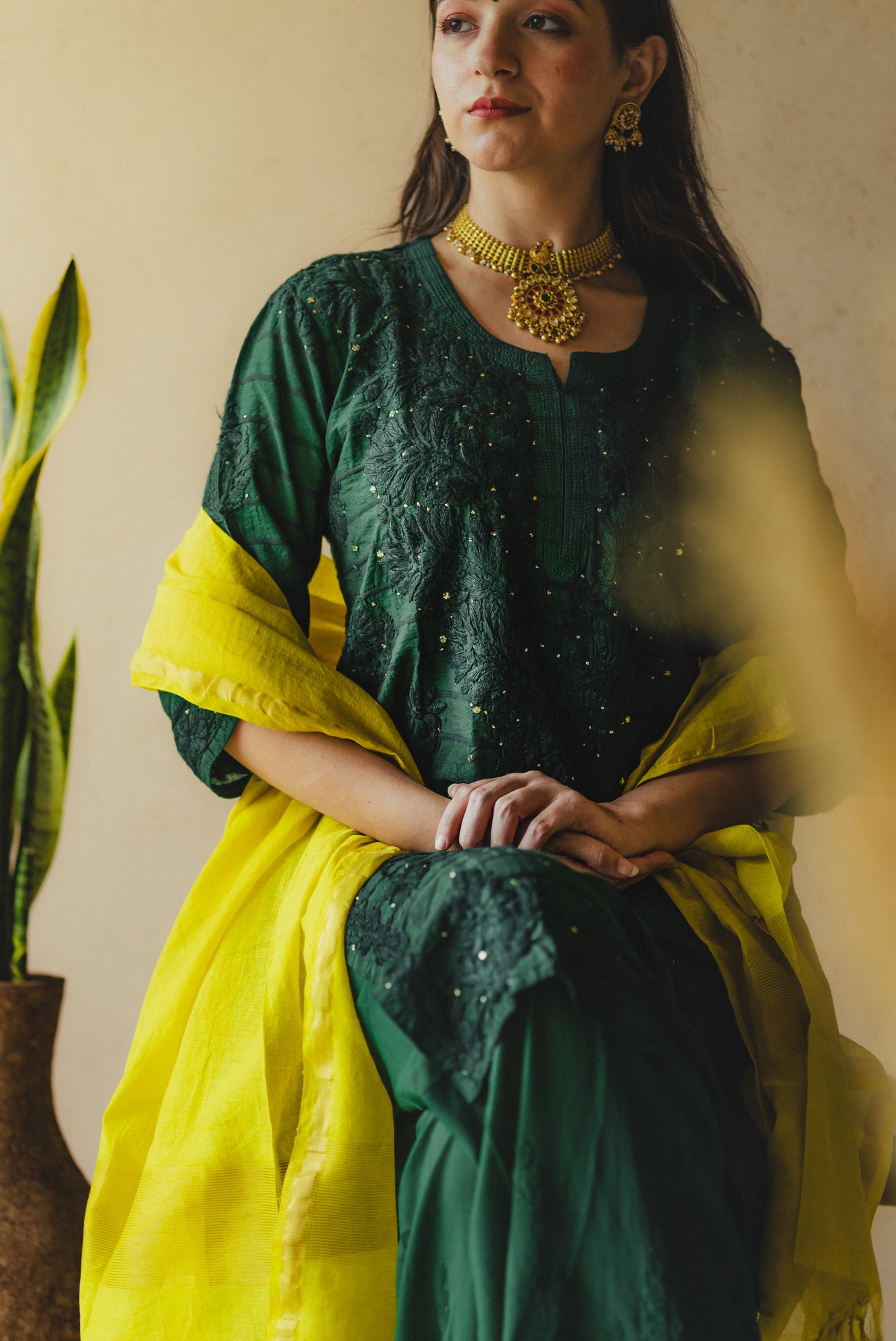 Chanderi Chikankari Silk kurta set