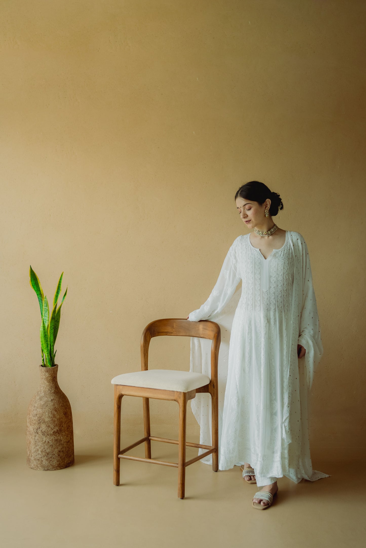 Chikankari White Georgette Anarkali
