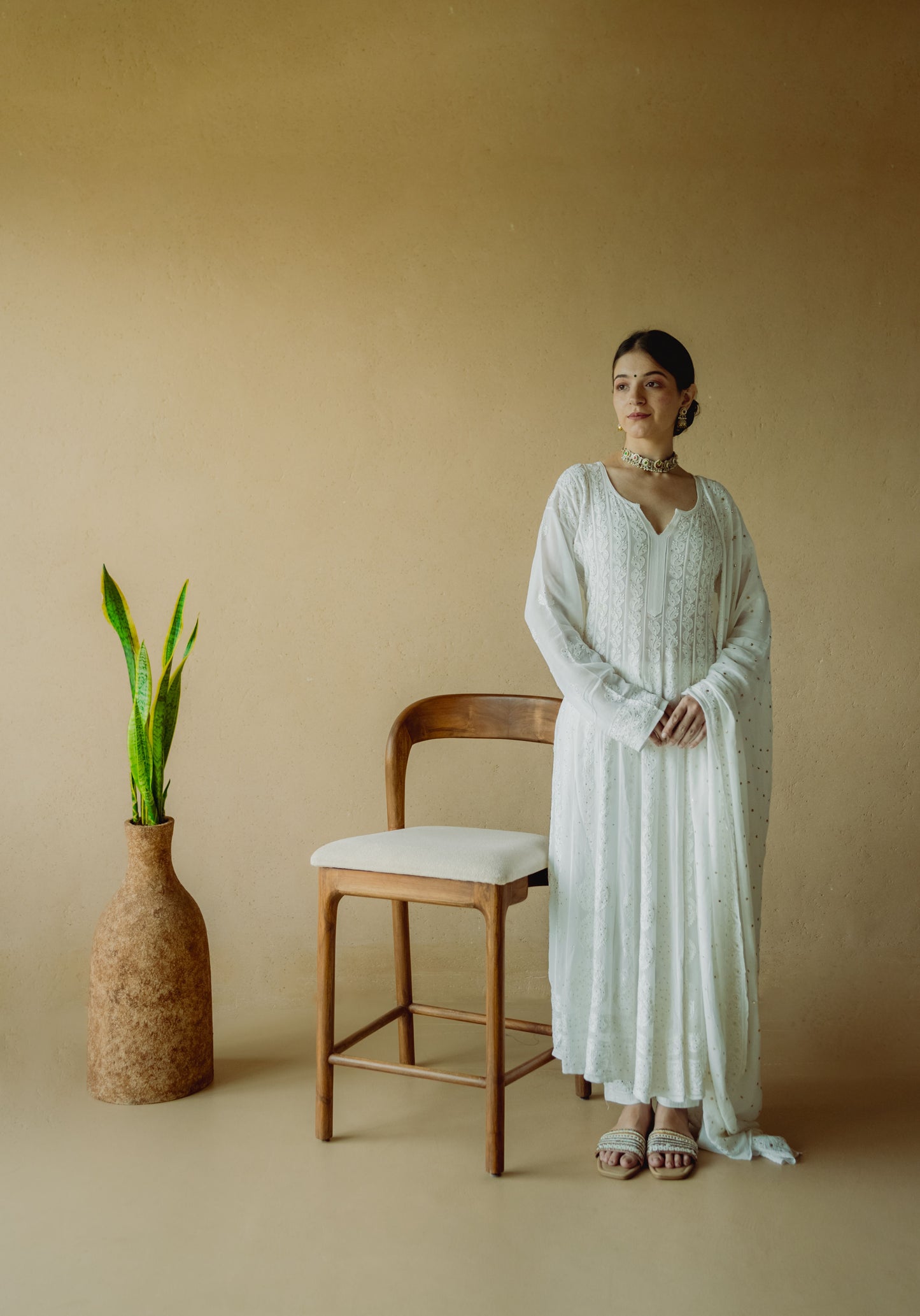 Chikankari White Georgette Anarkali