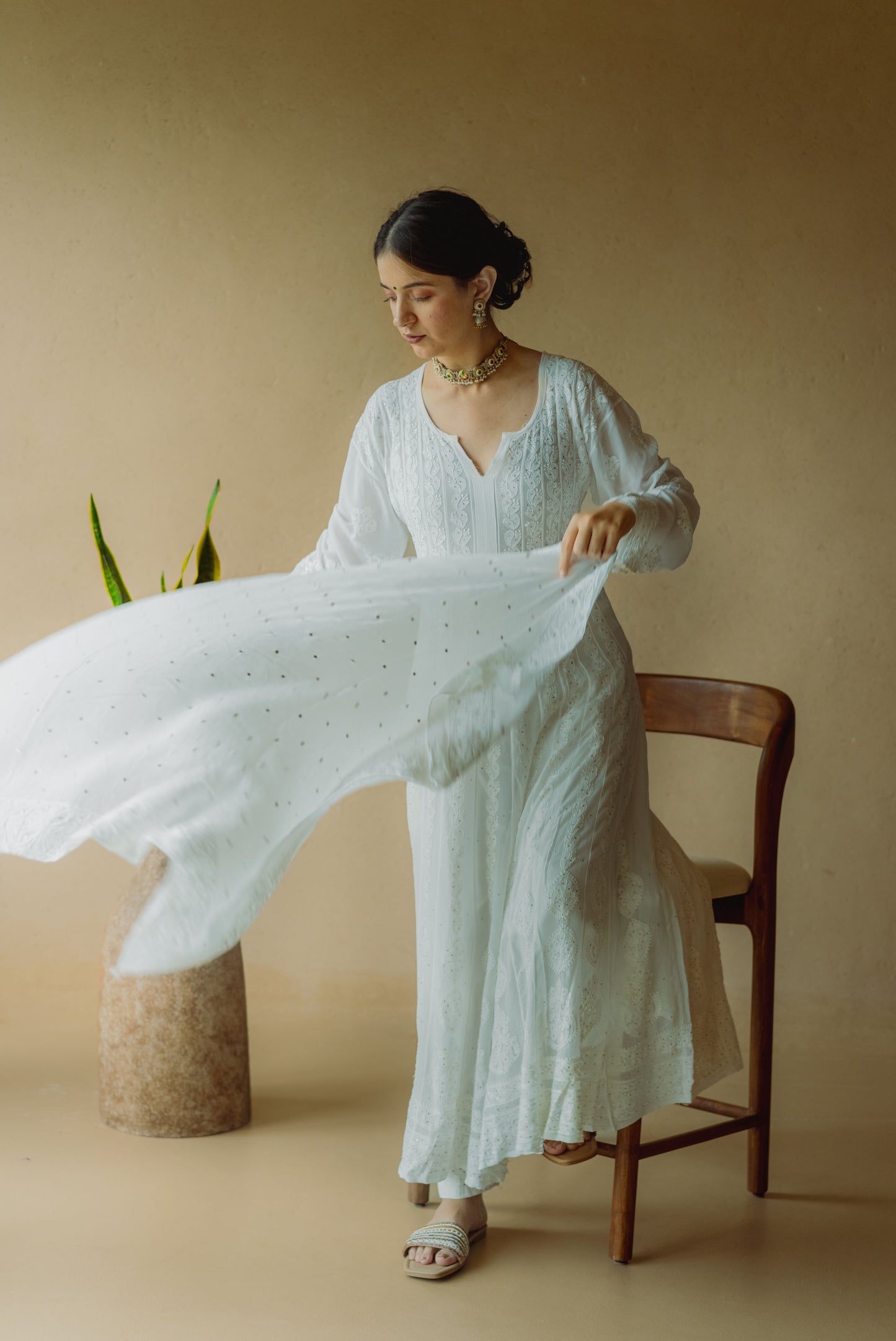 Chikankari White Georgette Anarkali