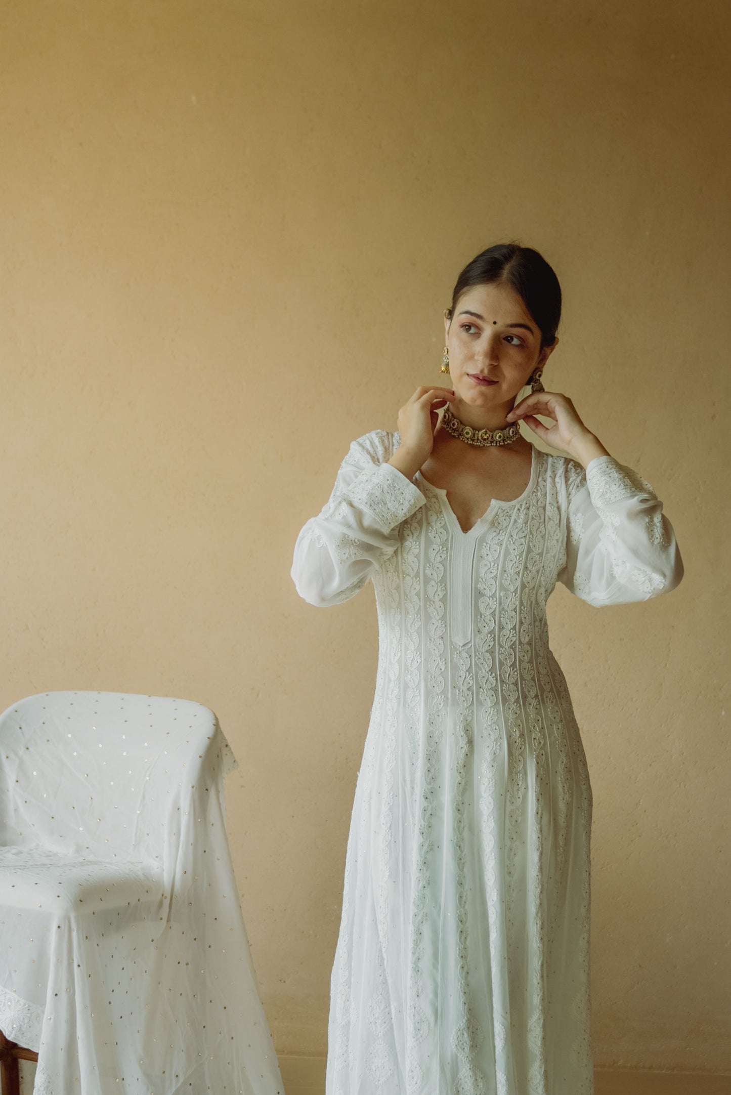 Chikankari White Georgette Anarkali