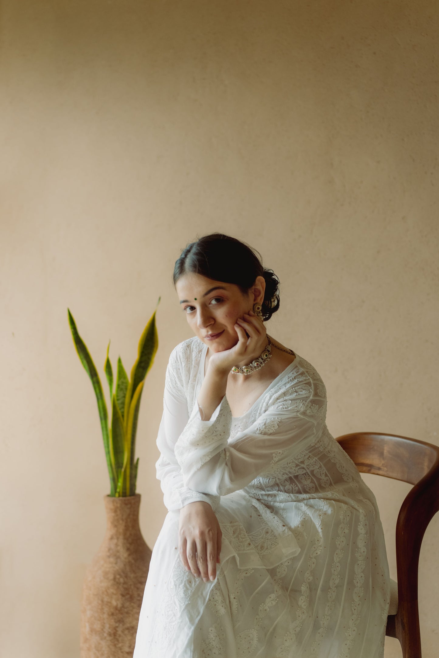 Chikankari White Georgette Anarkali