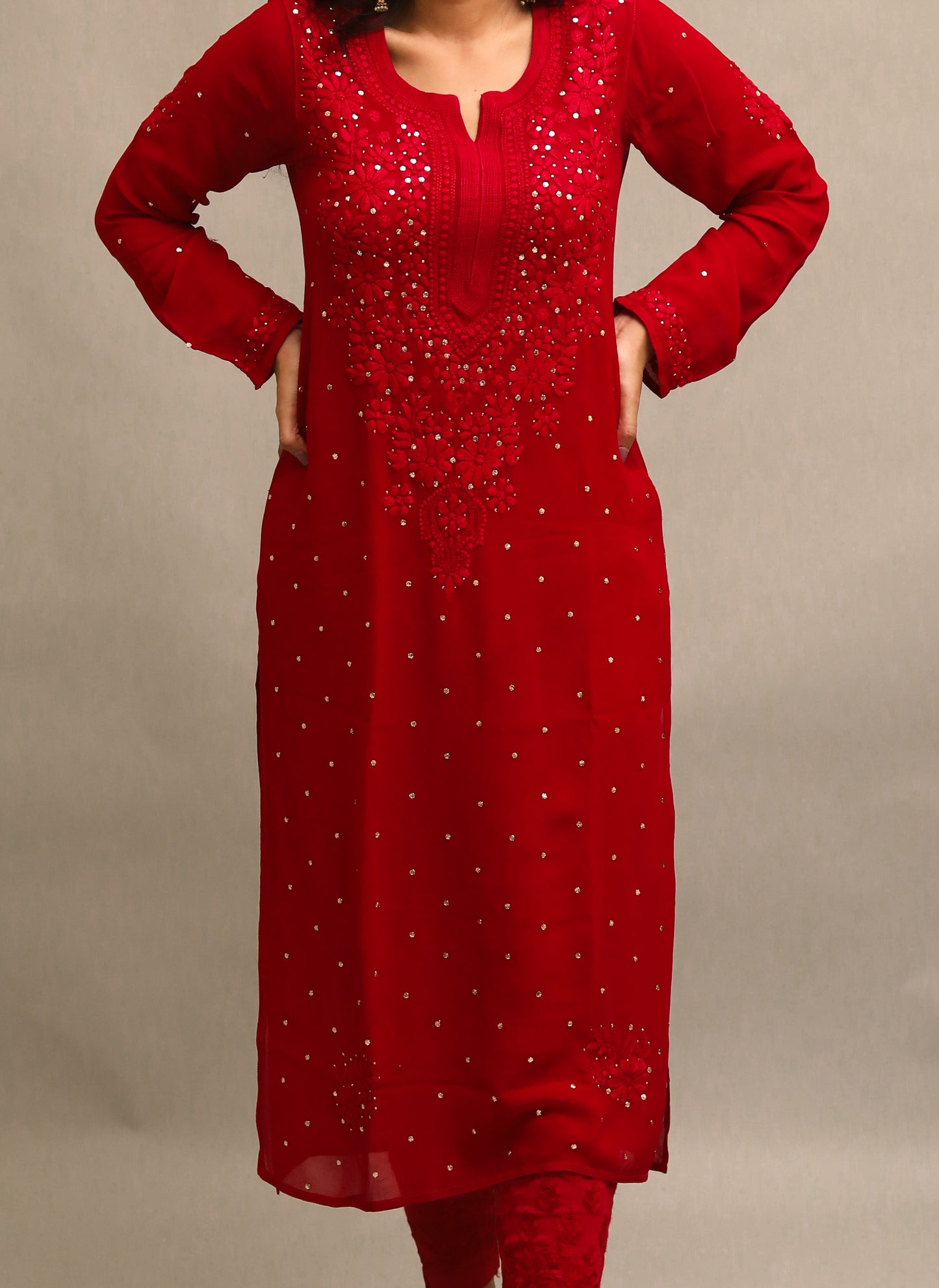 GEORGETTE MUQAISH CHIKANKARI KURTA