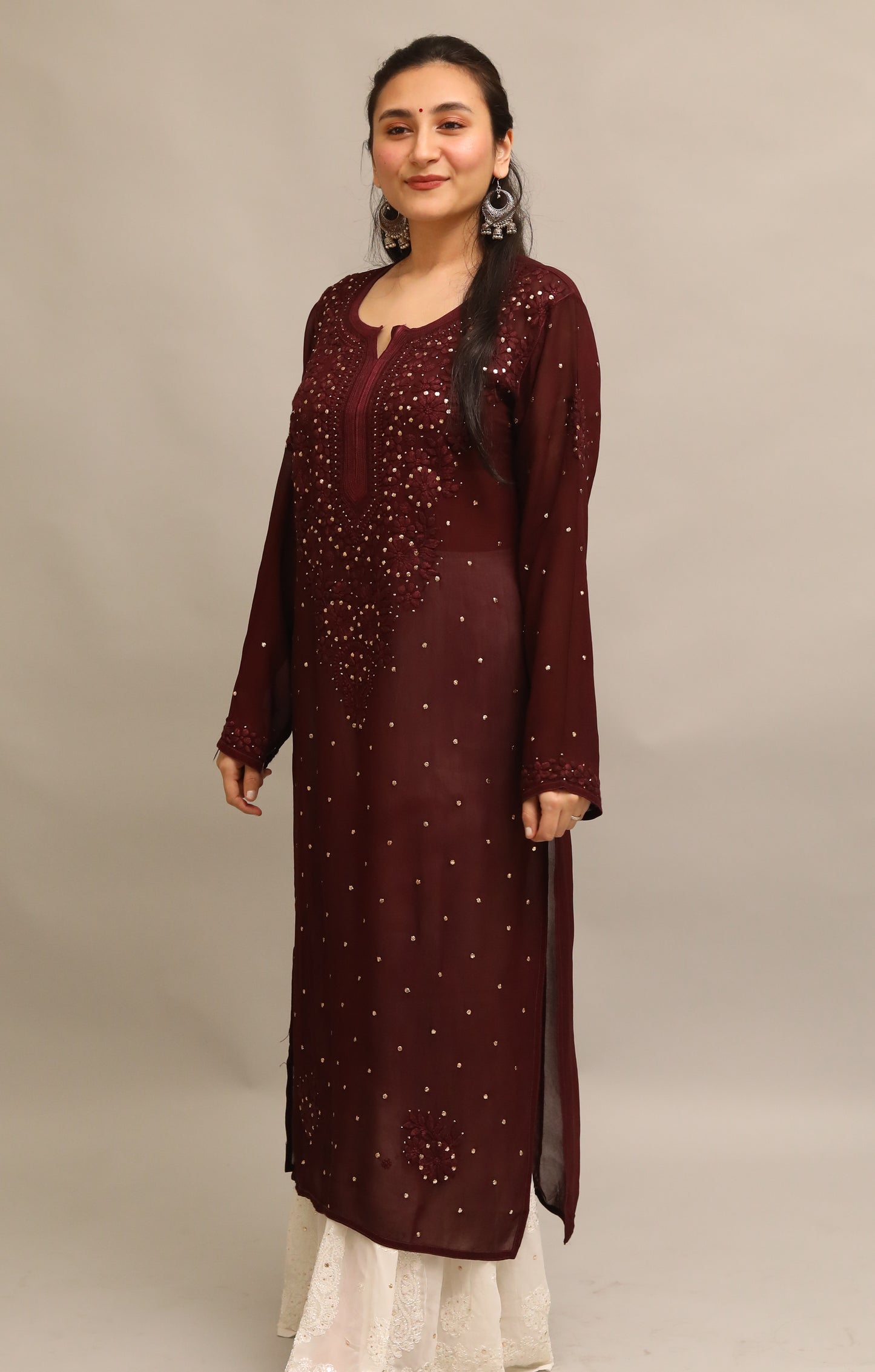 GEORGETTE MUQAISH CHIKANKARI KURTA