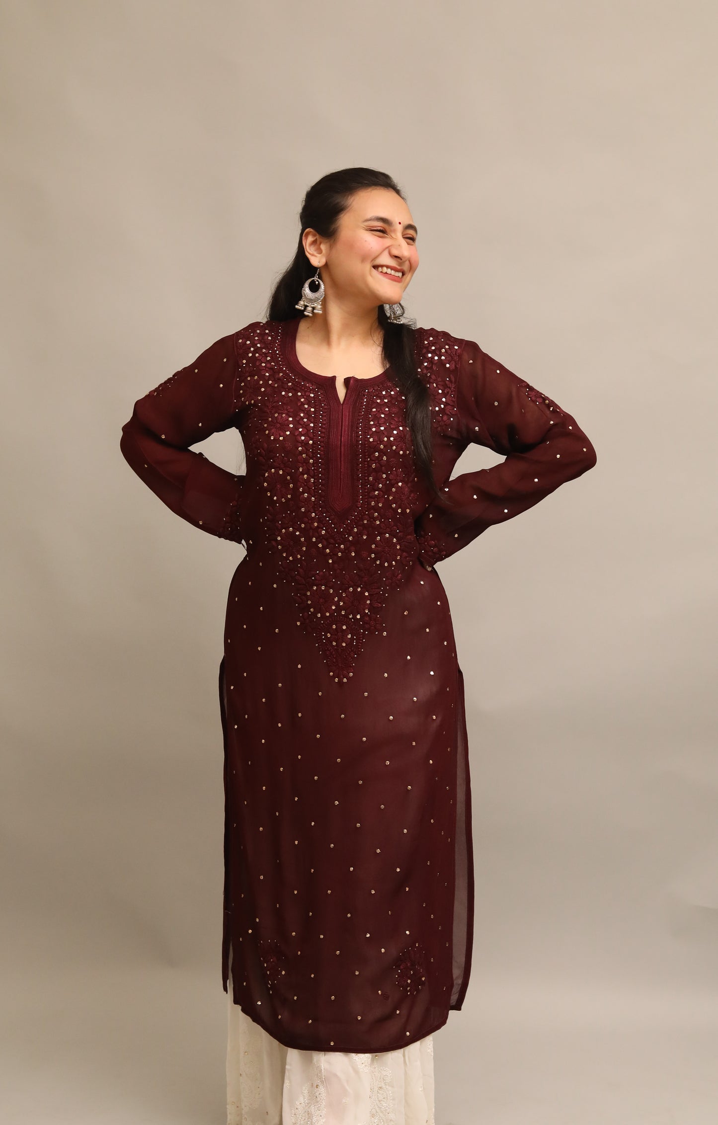 GEORGETTE MUQAISH CHIKANKARI KURTA