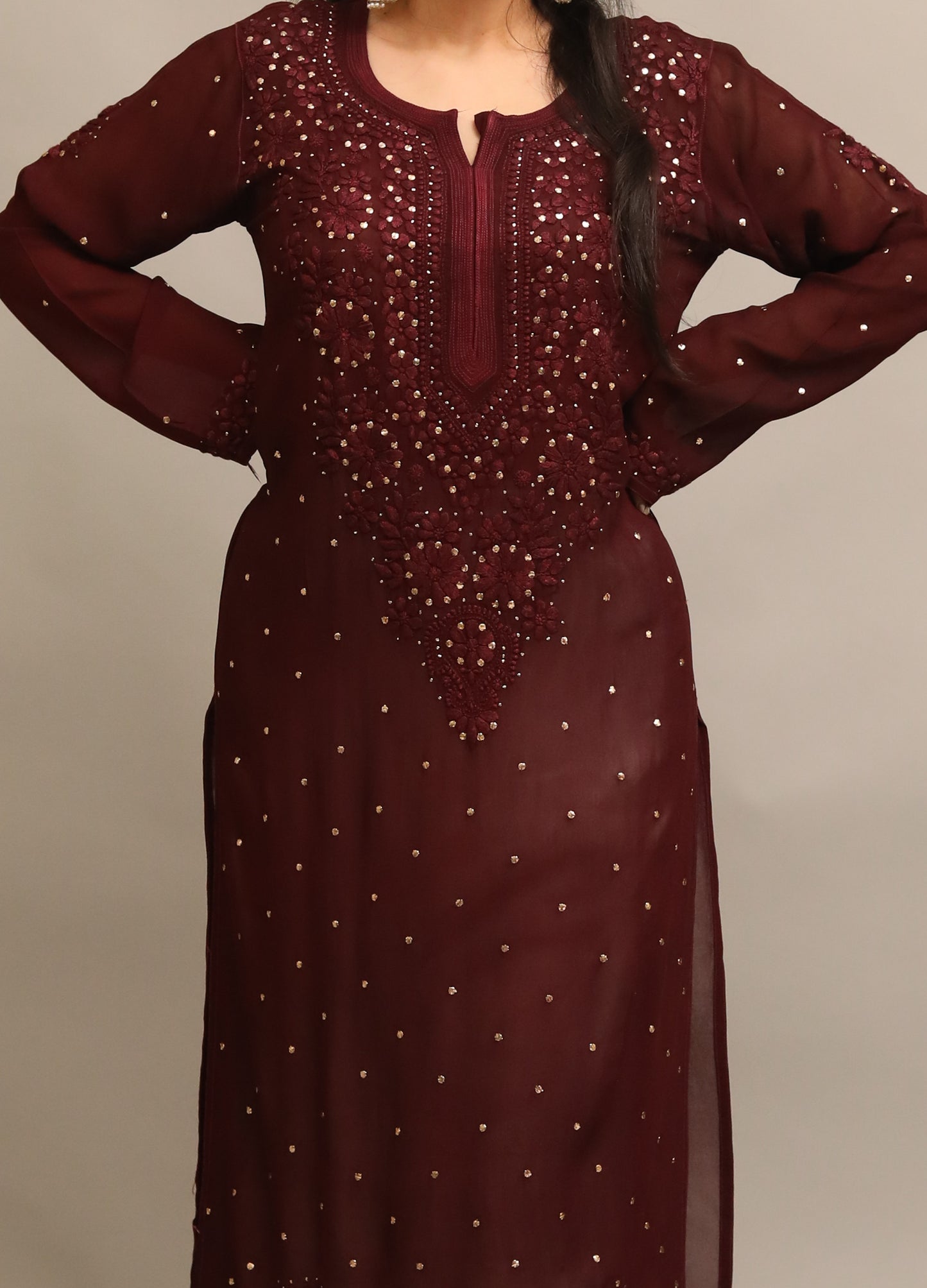 GEORGETTE MUQAISH CHIKANKARI KURTA