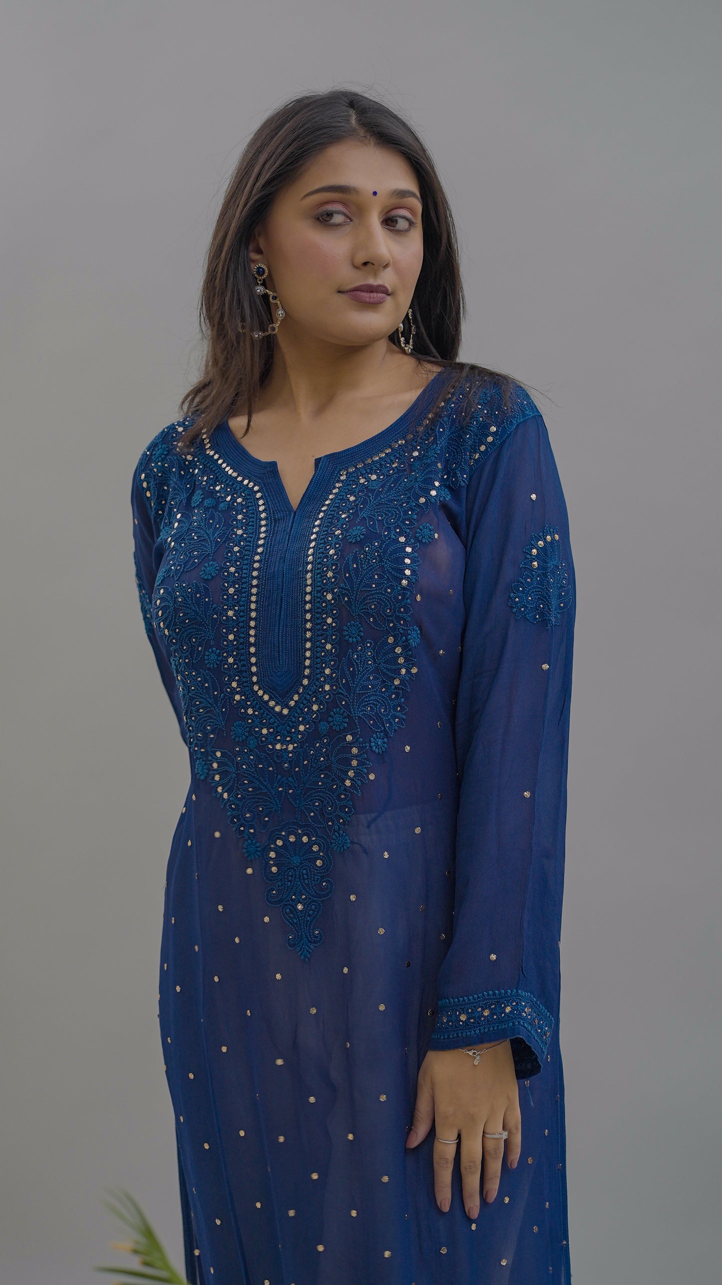 GEORGETTE MUQAISH CHIKANKARI KURTA