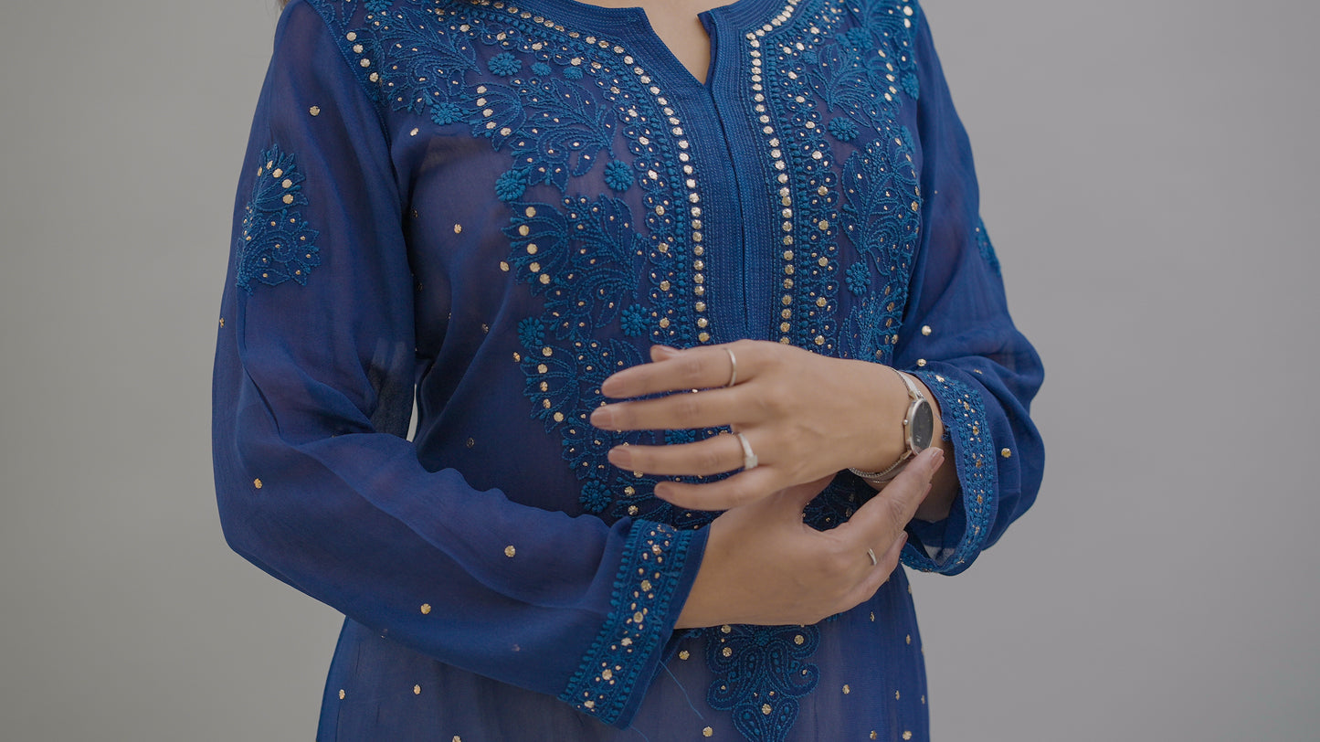 GEORGETTE MUQAISH CHIKANKARI KURTA