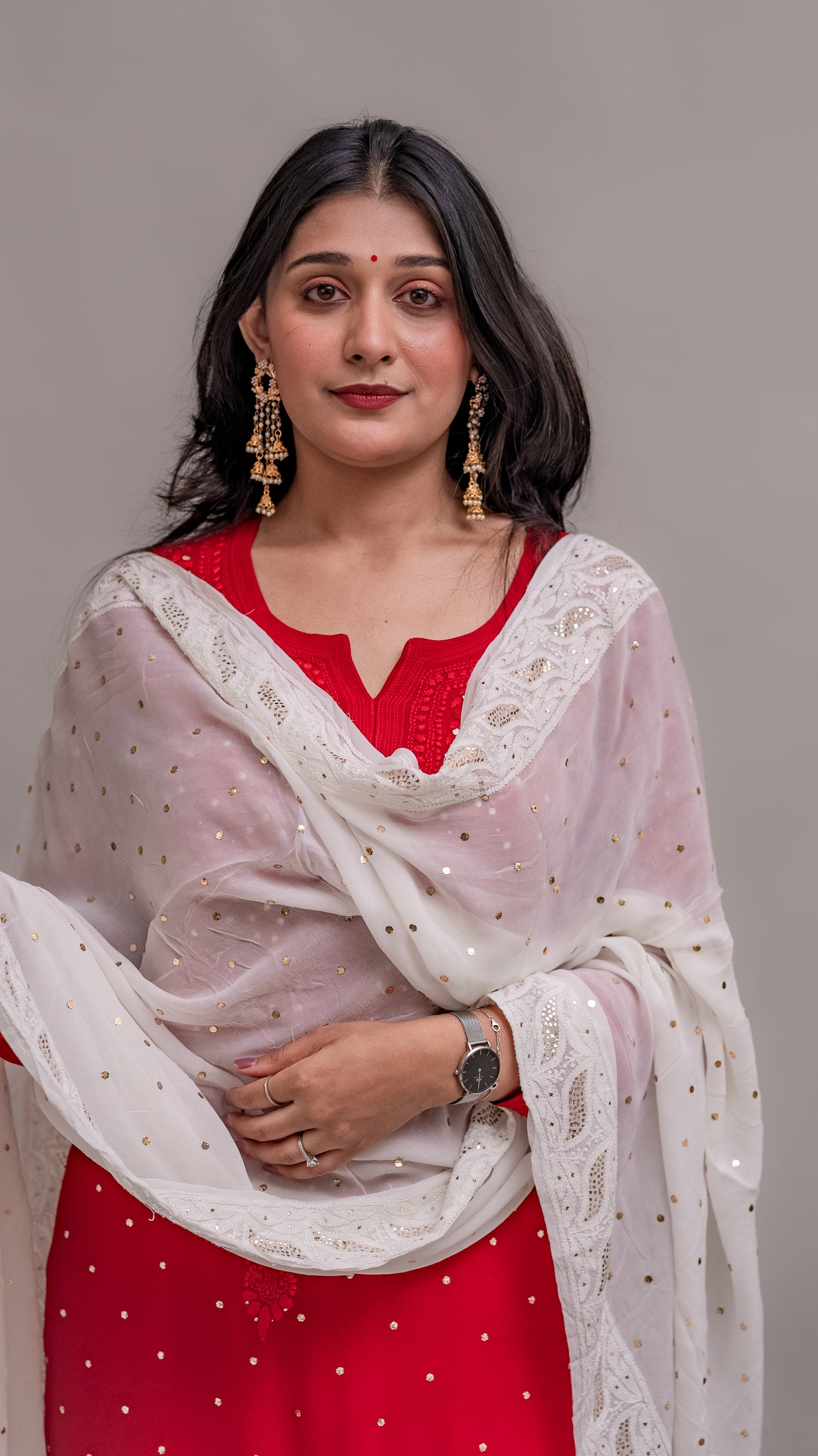 PURE GEORGETTE CHIKANKARI BORDER  DUPATTA