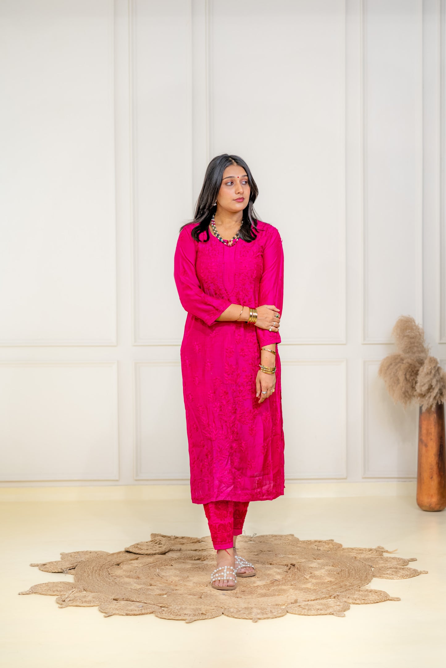 Magenta Pink Muslin Kurta Set