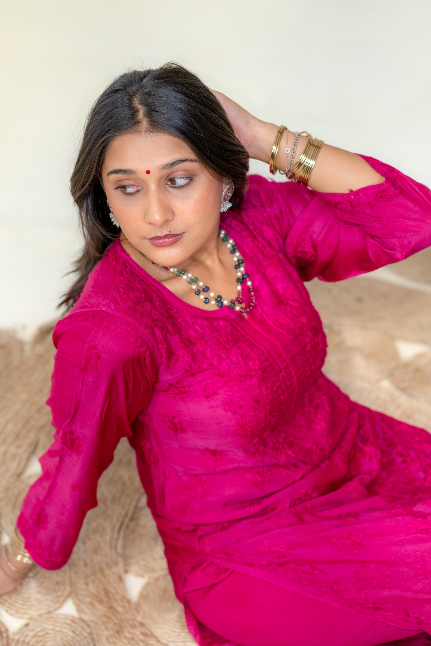 Magenta Pink Muslin Kurta Set