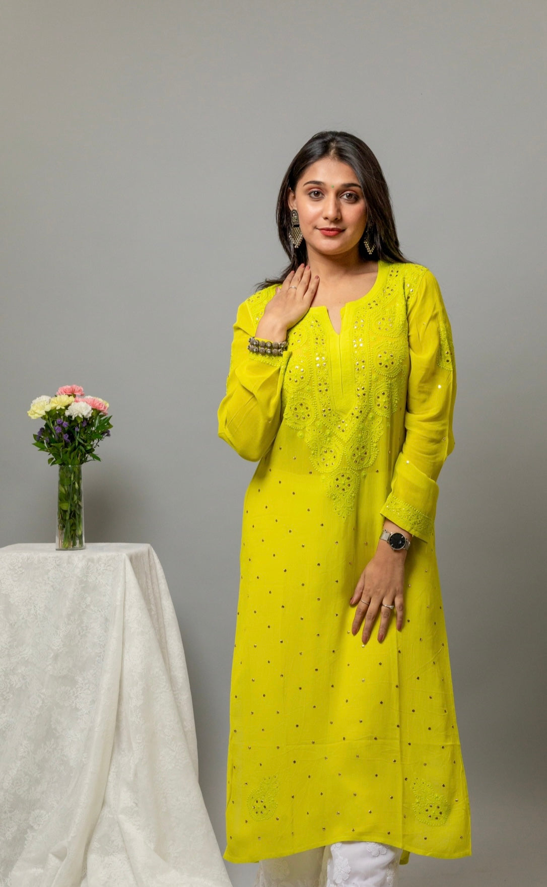 GEORGETTE MUQAISH CHIKANKARI KURTA