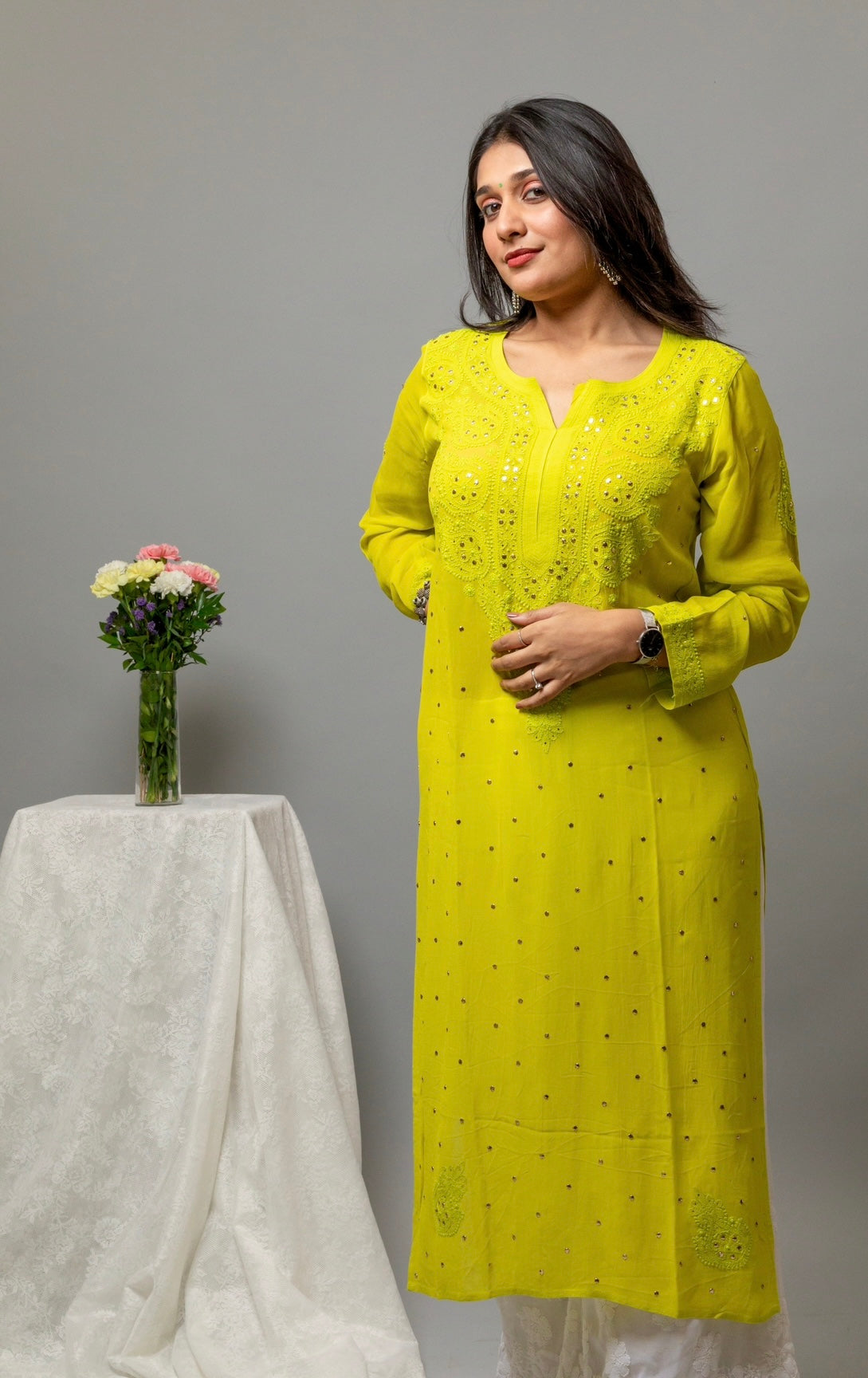 GEORGETTE MUQAISH CHIKANKARI KURTA