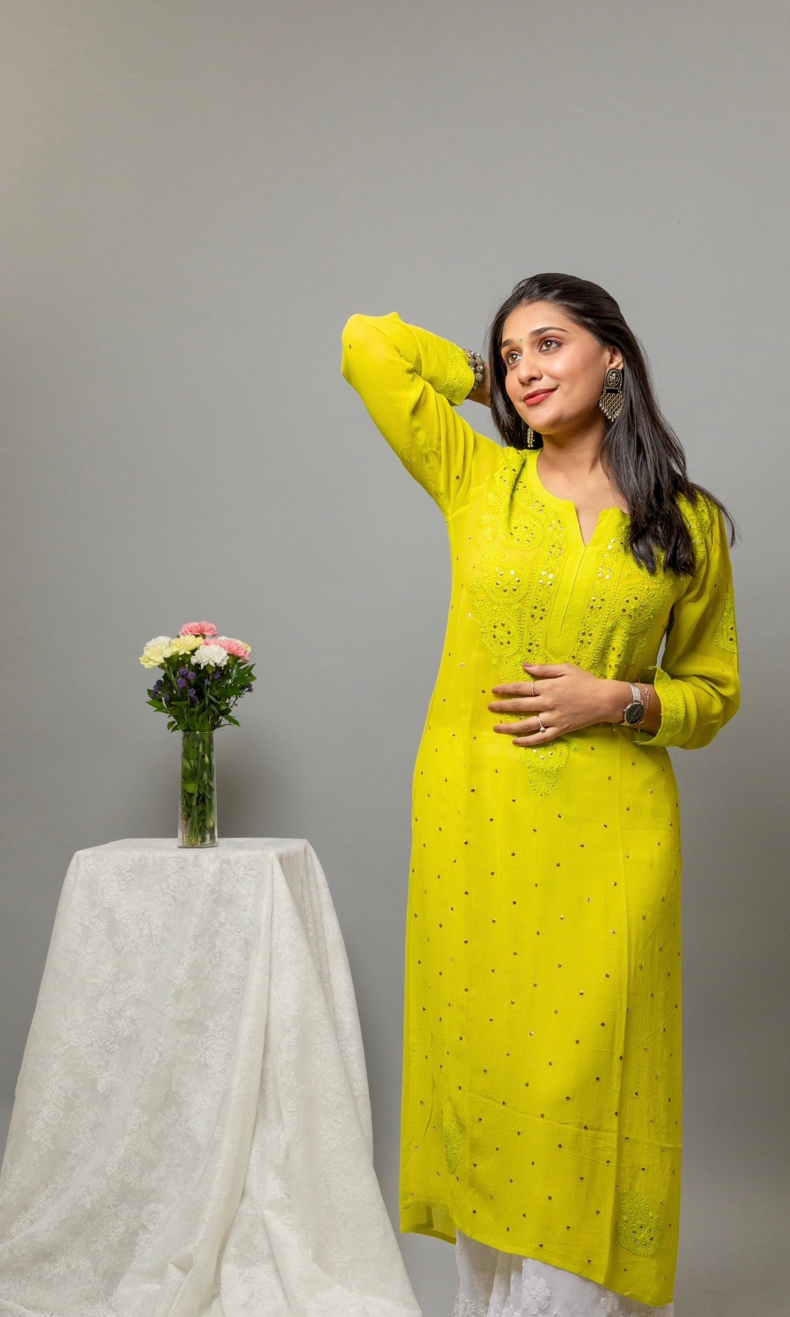 GEORGETTE MUQAISH CHIKANKARI KURTA