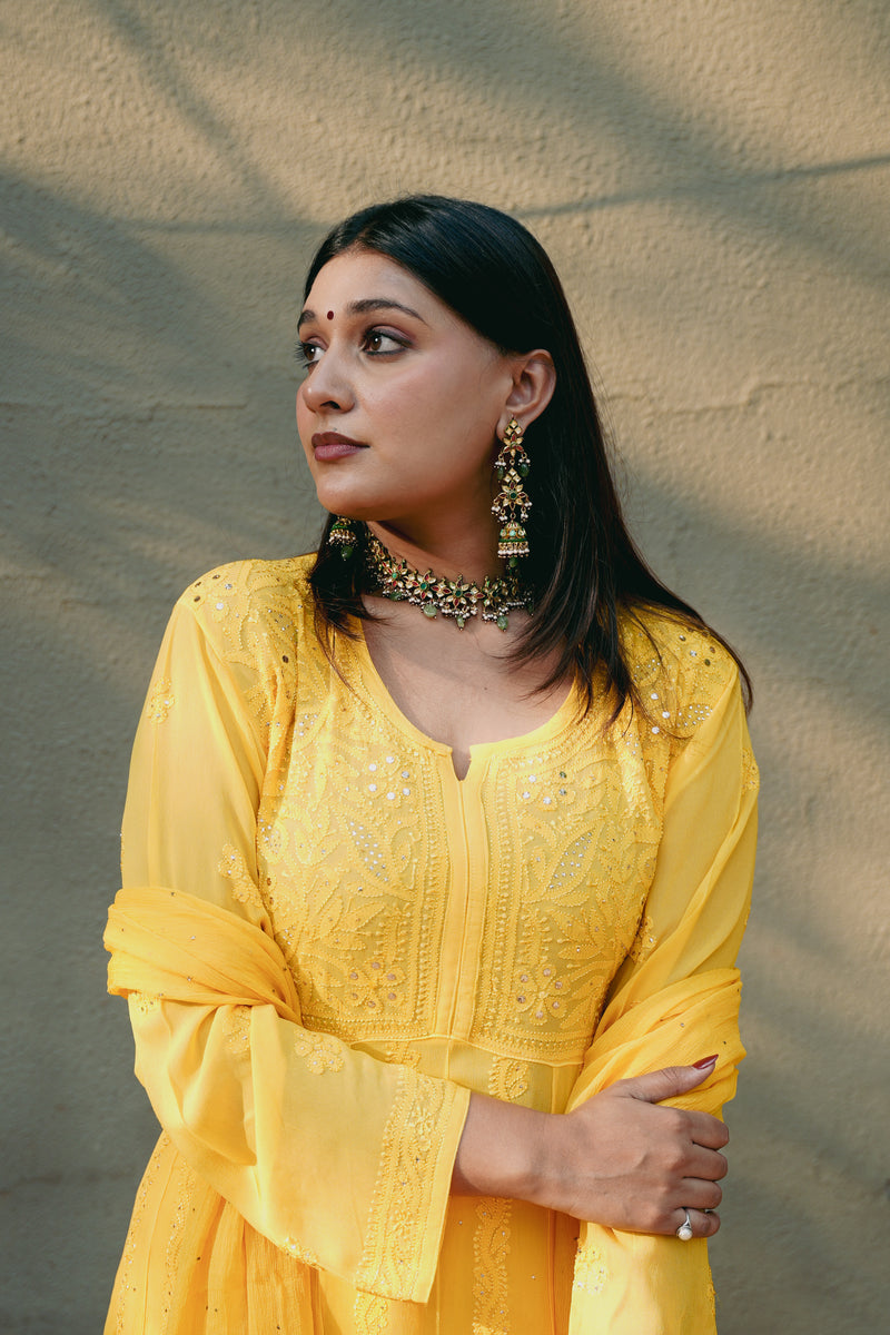 Chikankari Anarkali Gharara Set