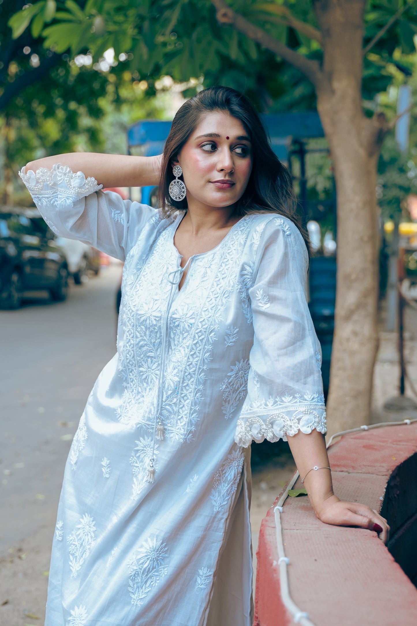 Chikankari Tissue Silk Pearl Kurta & Dupatta