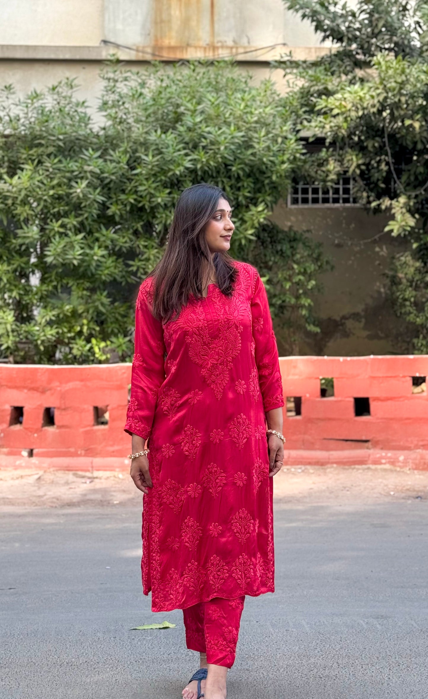 Chikankari Modal Satin Kurta Set