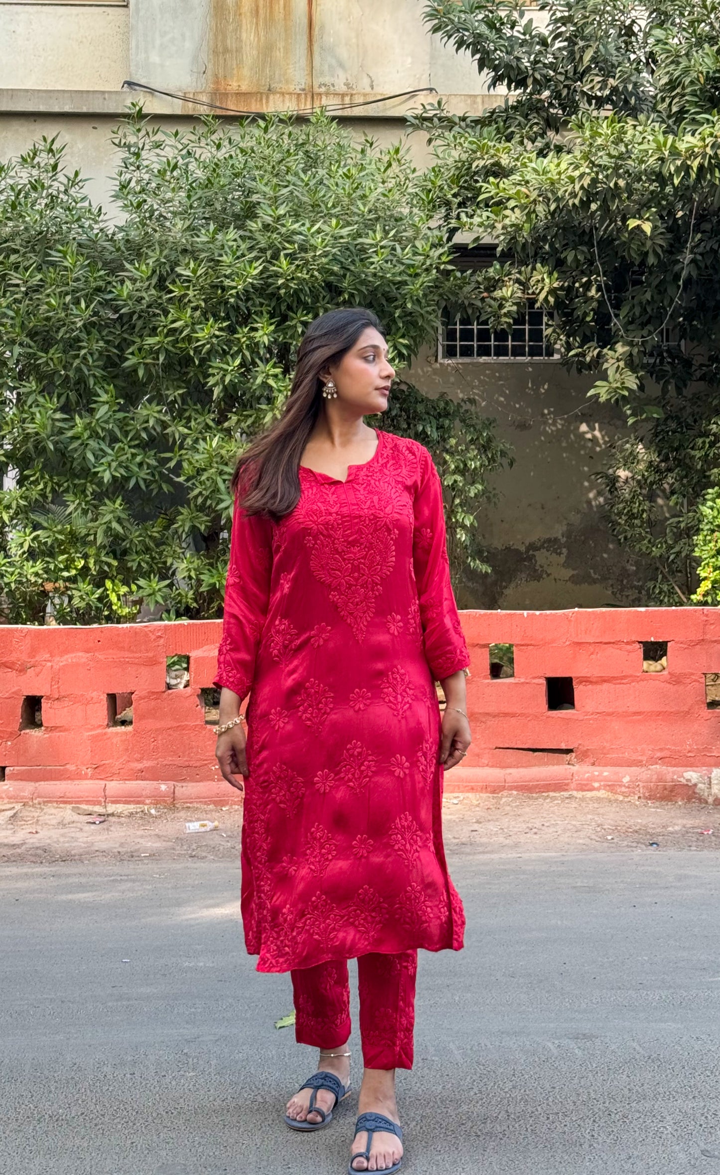 Chikankari Modal Satin Kurta Set