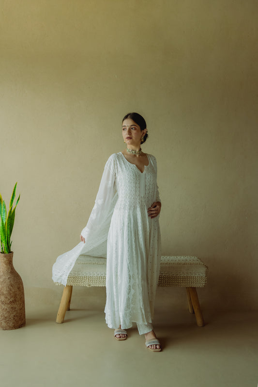 Chikankari White Georgette Anarkali