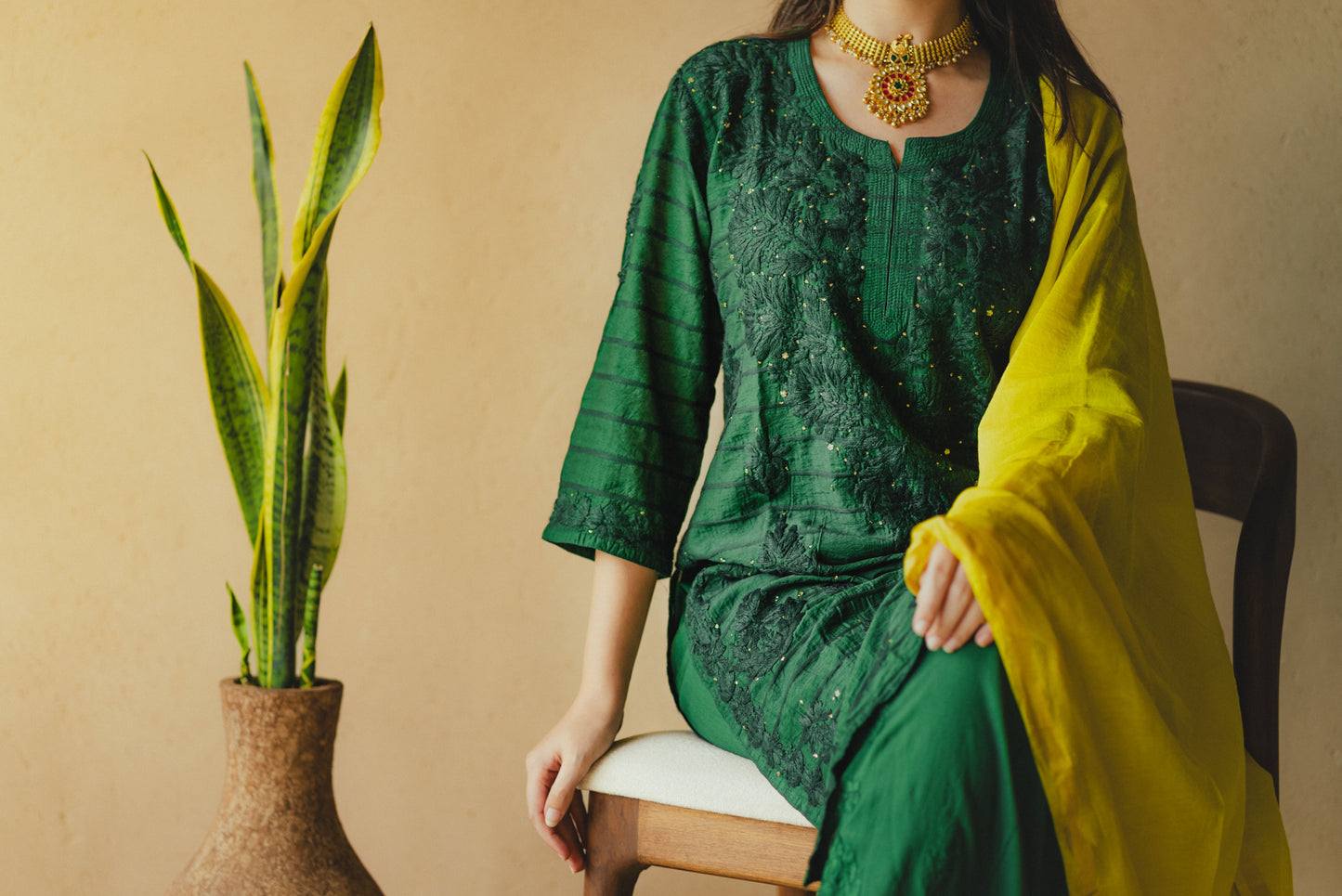 Dark Green Chanderi Silk kurta set